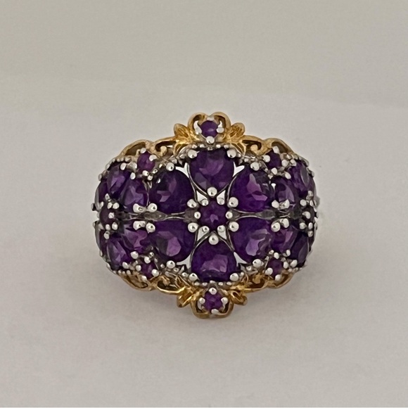 4 Carats Of Grape Colored Amethyst Set In Silver With Gold Plated Accents Ring